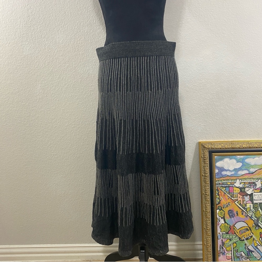 Chic Black and Gray A-Line Skirt, Wool Blend, Size Large